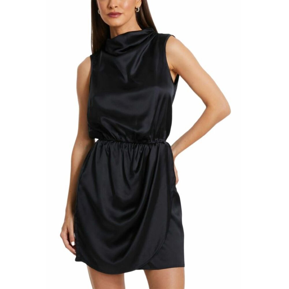Quiz Womens Sleeveless Ruched Satin Mini Dress 10 Black - NWT $118
